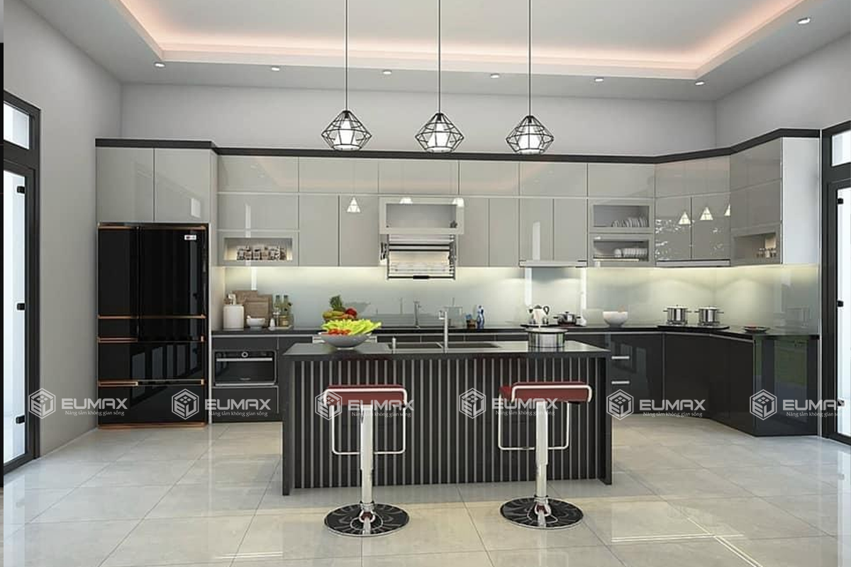 Tủ bếp inox cánh kính Chữ L (Mã SP: EU-327)