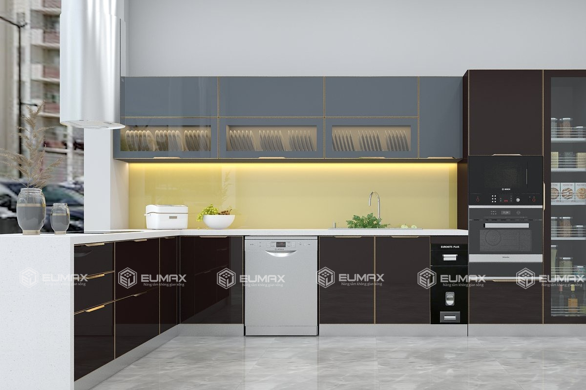 Tủ Bếp Inox Cánh Kính Chữ L (Mã SP: EU-323)