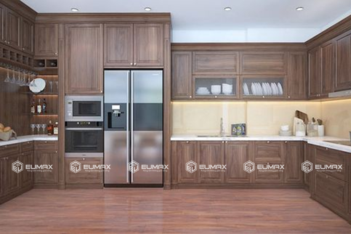 Tủ bếp gỗ tự nhiên chữ U ( Mã SP: EU-402)