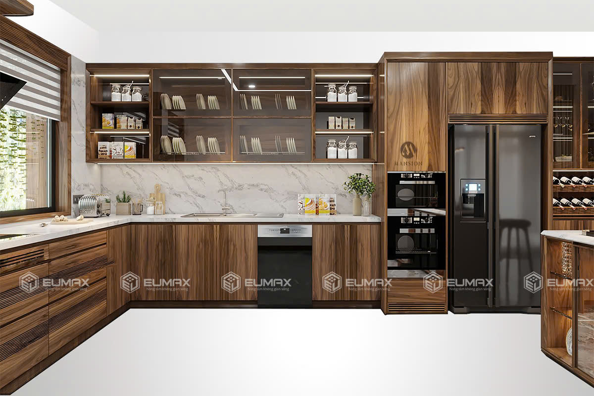 Tủ bếp gỗ công nghiệp chữ L (Mã SP: EU-420)